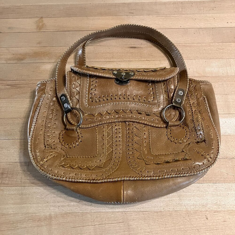 Jamin Pueche Womens Designer Leather Keylock Shoulder Bag Sz Medium Brown SP EXC - Picture 4 of 12